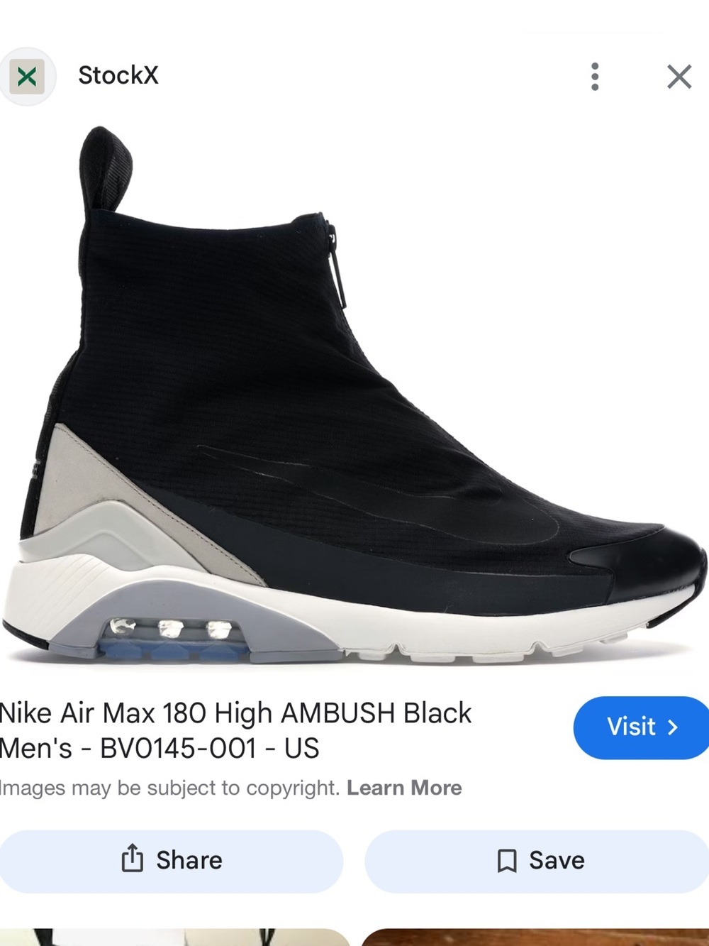 Nike Air Max 180 High AMBUSH Sneaker - Black/Gray/White 6/7.5
